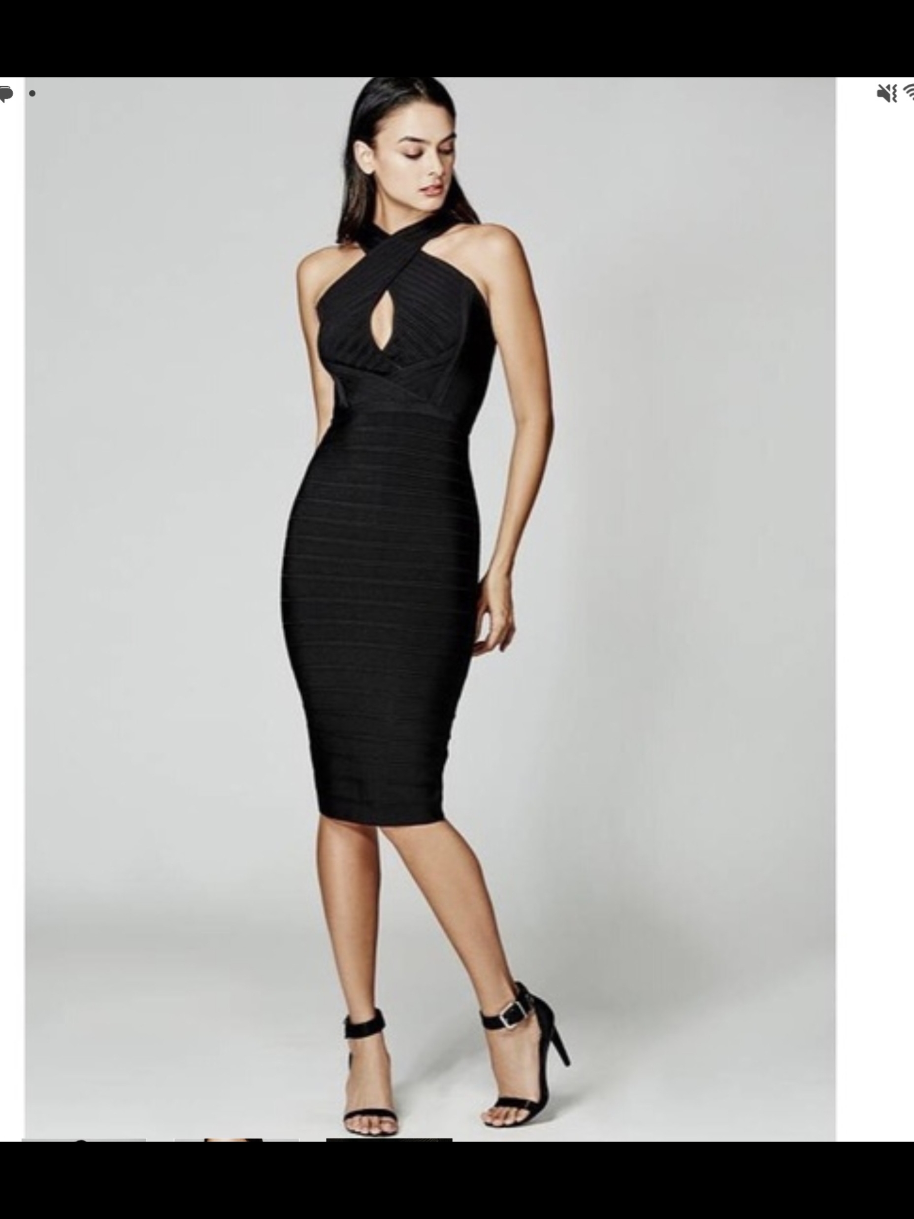 Marciano Black Cross-Front Midi Bodycon Dress